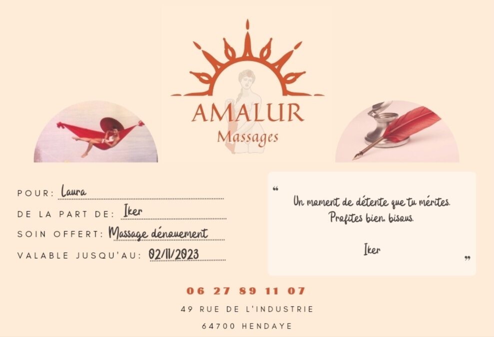 Carte cadeau Amalur Massages, verso